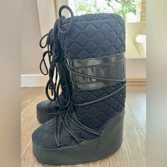 Moon Boot icon Black Quilted Boots 39/41 8-9.5 - Picture 10 of 12